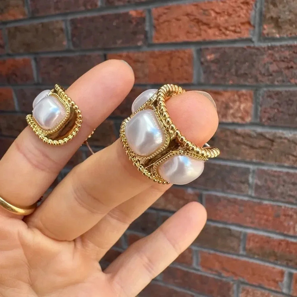 Vintage Gold Pearl Hoop Earrings - Picture 11 of 14